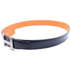 Hermes Touareg Buckle Silver Reversible Leather Black Orange